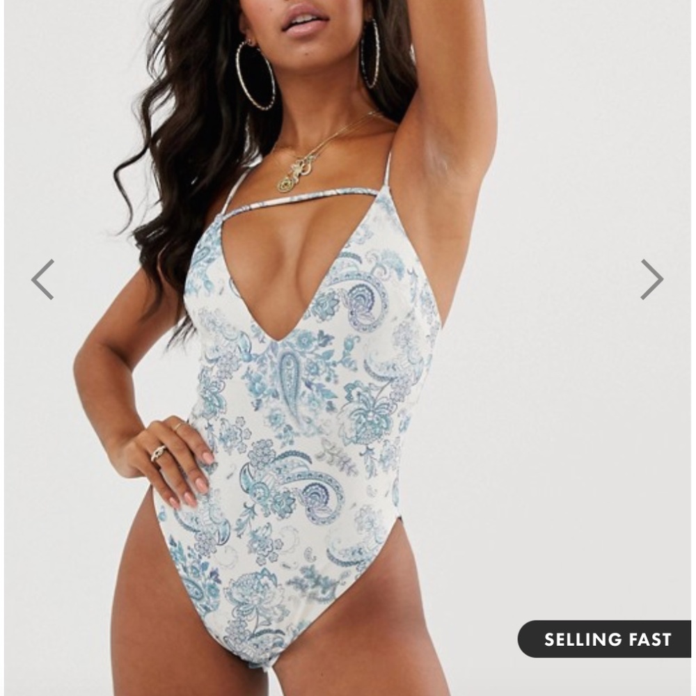 ASOS DESIGN recycled V neck strappy plunge swimsui